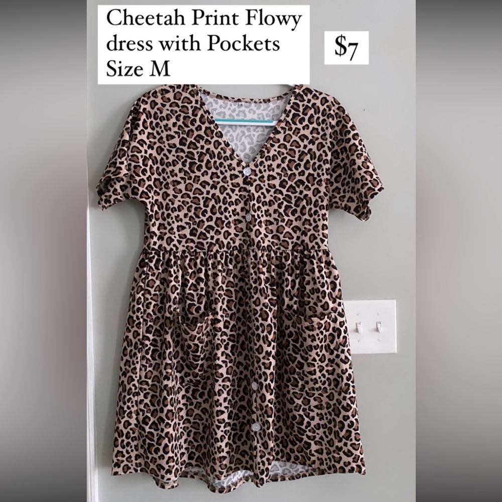 Amazon brand cheetah linen flowy dress with pockets size medium